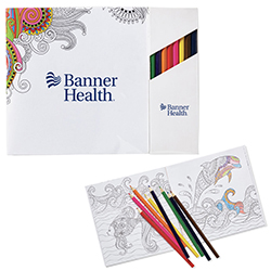 DELUXE 7"X7" ADULT COLORING BOOK & 8-COLOR PENCIL